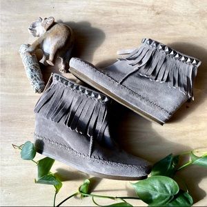 !NWOT! Real Leather Studded Suede Fringe Booties